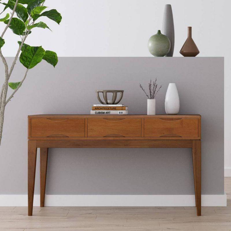 Simpli Home Harper 54"W Solid Hardwood Mid-Century Modern Storage Console Table with Drawers and Tapered Legs