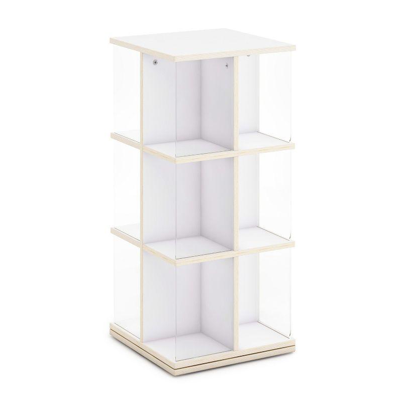 Guidecraft EdQ Rotating 3 Tier Book Display: Kids' Wooden Spinning Bookshelf with Acrylic Shelves for Storage in Classroom or Playroom