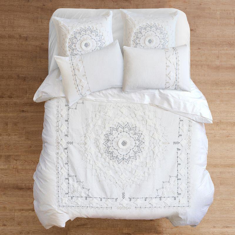 White Cotton King Duvet with Floral Motif