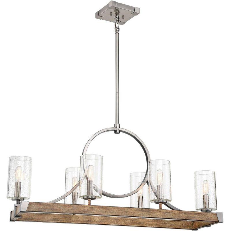 Sun Faded Wood and Nickel 6-Light Glass Chandelier