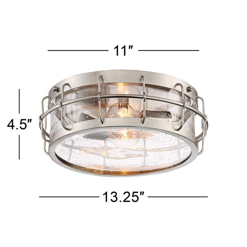 Possini Euro Design Aya Modern Industrial Ceiling Light Flush Mount Fixture 13 1/4" Wide Satin Nickel 2-Light Cage Clear Seeded Glass for Bedroom Home