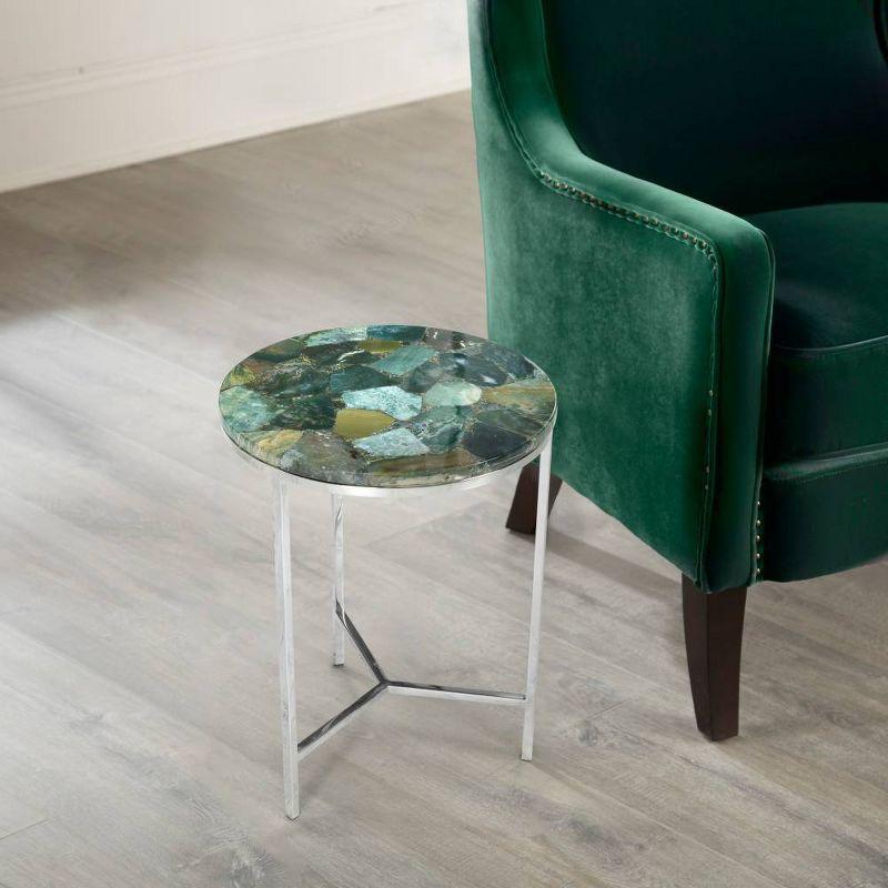 Foster Agate Top Round Chairside Table Emerald Green - Steve Silver Co.: Chrome Base, Spa-Toned Stone, Modern Luxury