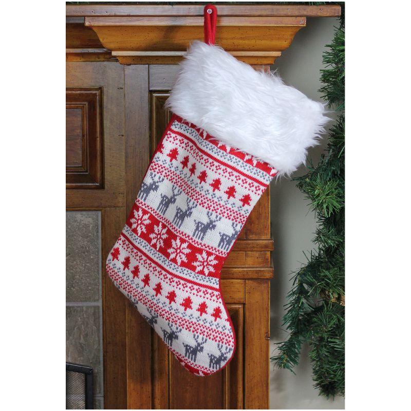 Northlight Nordic Print with Faux Fur Cuff Christmas Stocking - Red/White