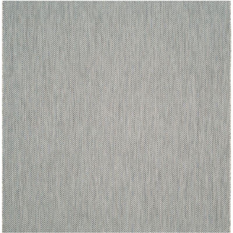 Grey and Navy Reversible Square Synthetic Area Rug