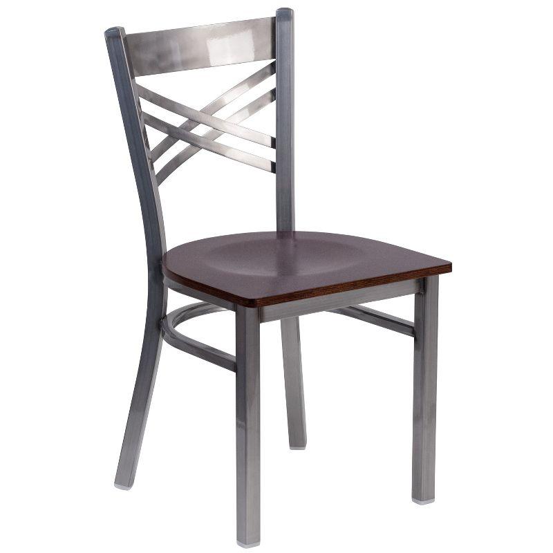 32'' Clear Coated Steel & Walnut Wood Cross Back Side Chair