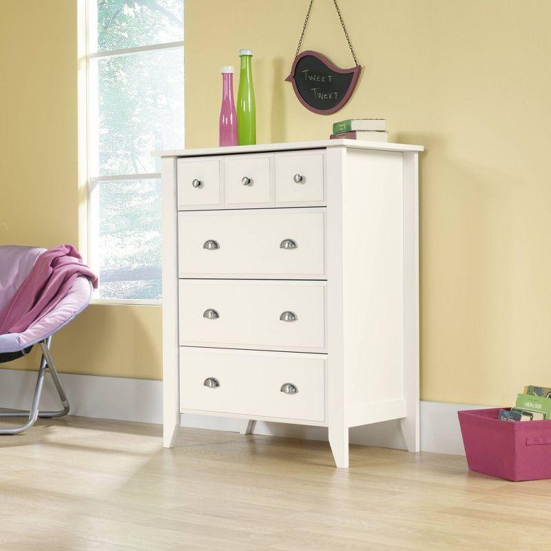 Soft White 4-Drawer Vertical Chest with Nickel Hardware