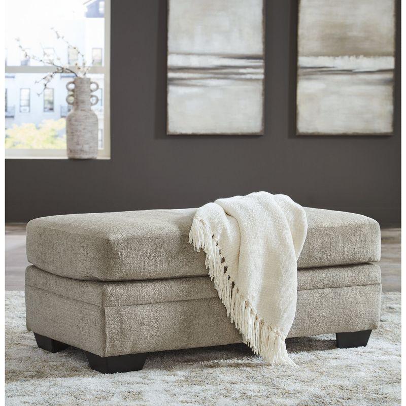 Beige Upholstered Storage Ottoman with Faux Wood Feet