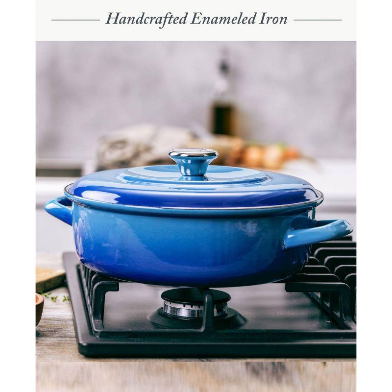 Azure Blue Enameled Cast Iron Round Casserole Braiser with Lid