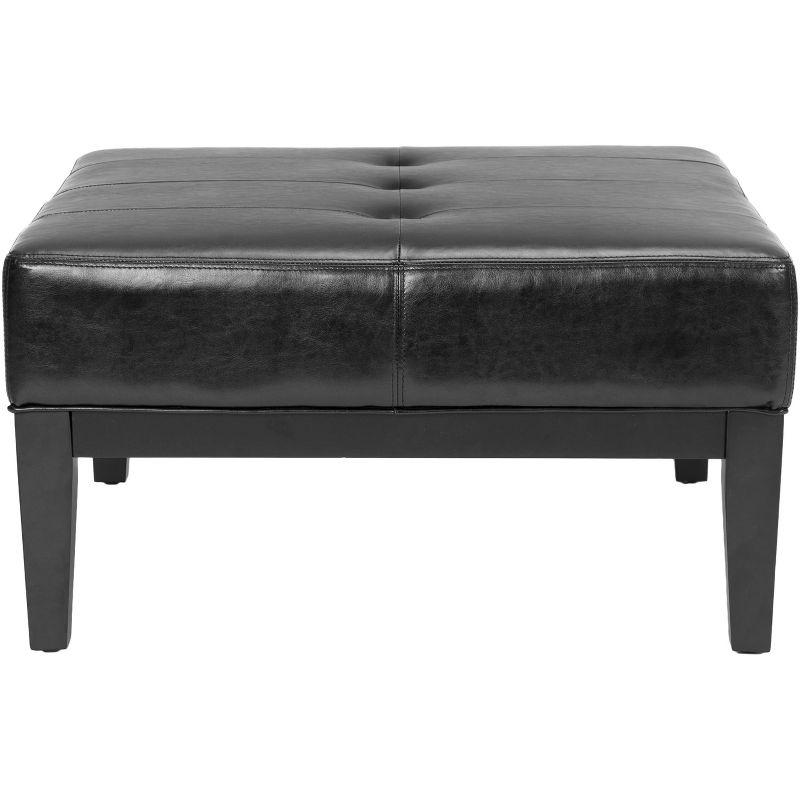 Transitional Black Tufted Cocktail Ottoman with Birch Wood Legs