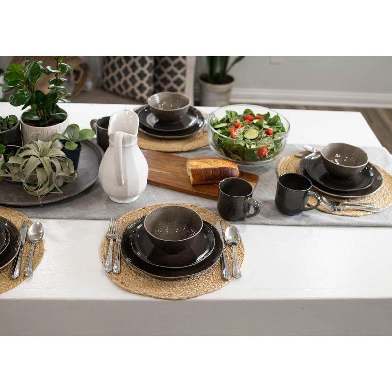 Elanze Designs 16-Piece Reactive Glaze Ceramic Stoneware Dinnerware - Service for 4, Mocha Grey Ombre