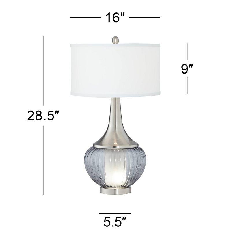 360 Lighting Courtney Modern Table Lamp 28 1/2" Tall Fluted Smoked Glass with Nightlight White Linen Drum Shade for Bedroom Living Room Nightstand