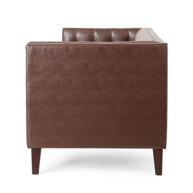 Pondway Contemporary Faux Leather Tufted 3 Seater Sofa Dark Brown/Brown - Christopher Knight Home: Elegant Low Backrest, Birch Wood Legs