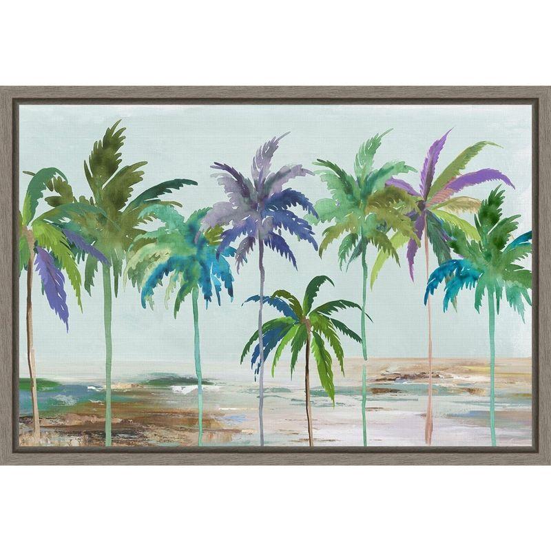 Tropical Dream Palms Landscape Canvas Print with Gray Frame