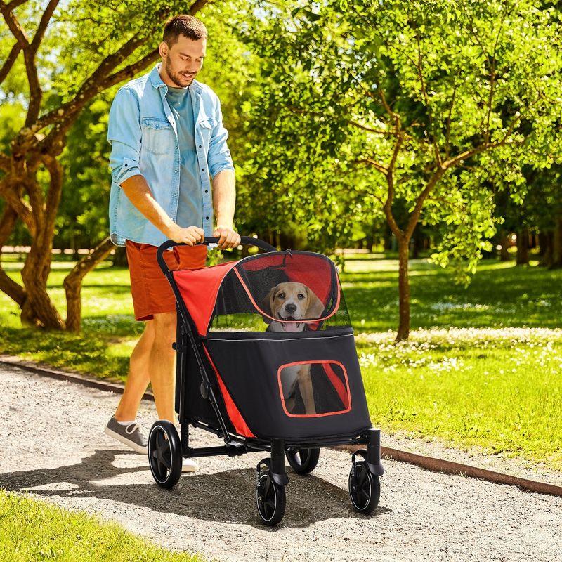 PawHut Red and Black Foldable Dog Stroller with Storage