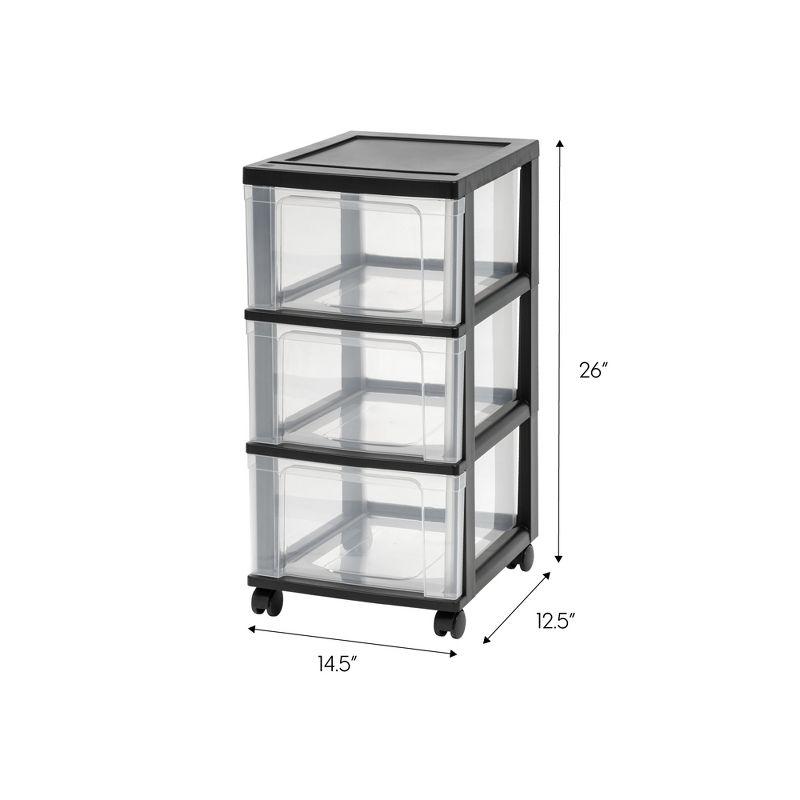 IRIS USA Set of 2 Plastic 3 Drawer Slim Narrow Storage Drawer Cart with 4 Caster Wheels for Home, Closet, Bedroom, Bathroom, Office, Laundry, Black