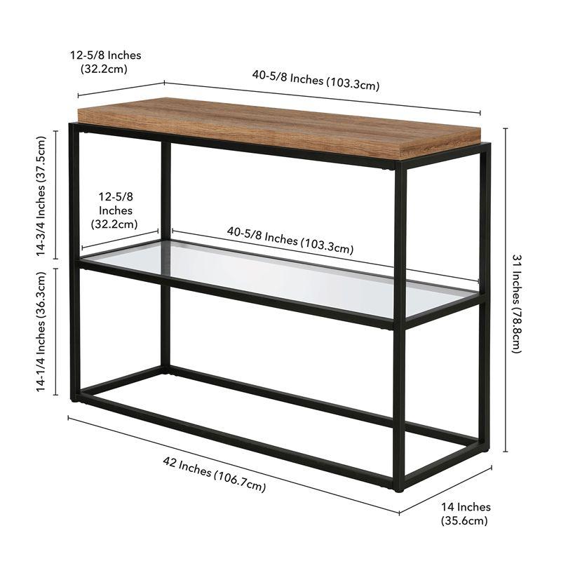 42" Black and Bronze Metal Console Table with Rustic Oak Wood Shelf - Henn&Hart
