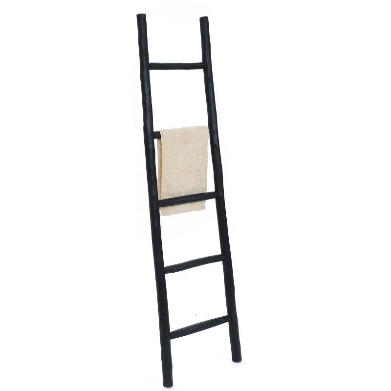 LuxenHome Rustic Black Wood 5Ft Blanket Ladder