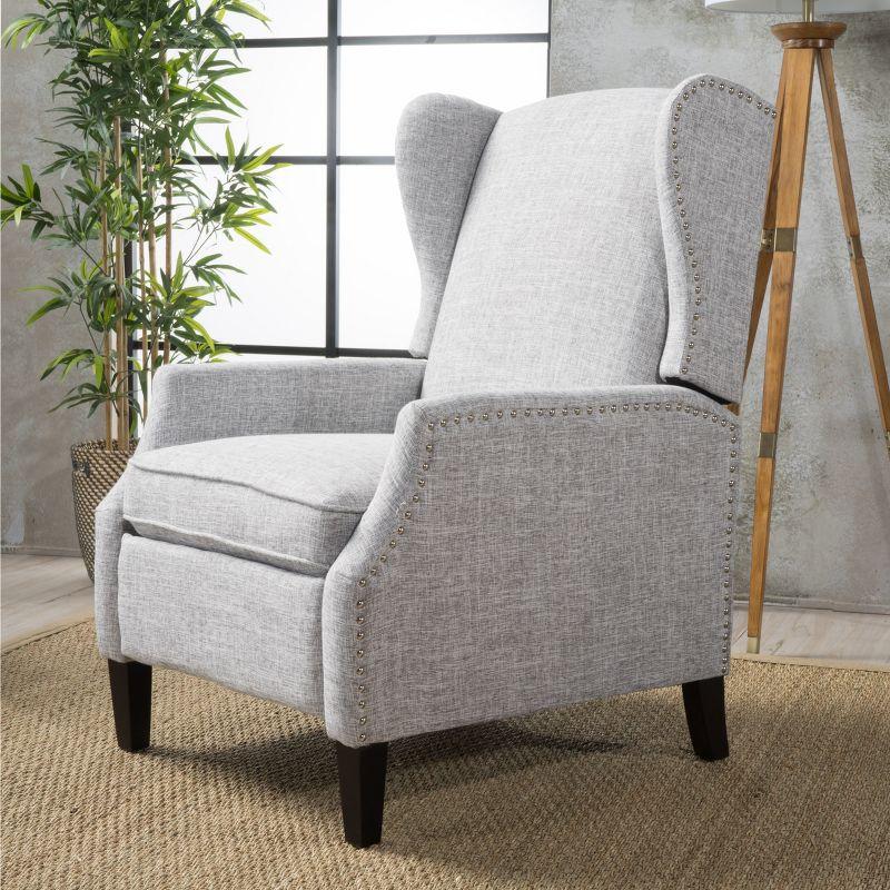 Wescott Traditional Press-Back Recliner Light Gray - Christopher Knight Home: Studded, Padded, Wingback