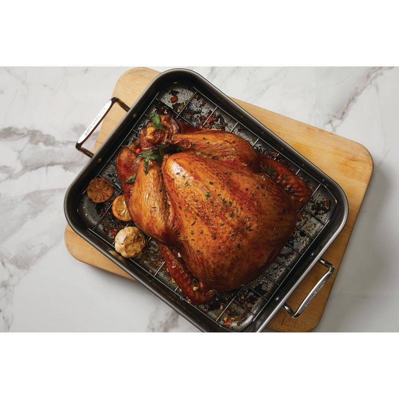 Rachael Ray 16" x 13" Roaster with Dual-Height Rack: Nonstick Carbon Steel Turkey Pan, Riveted Handles, Oven-Safe 450°F