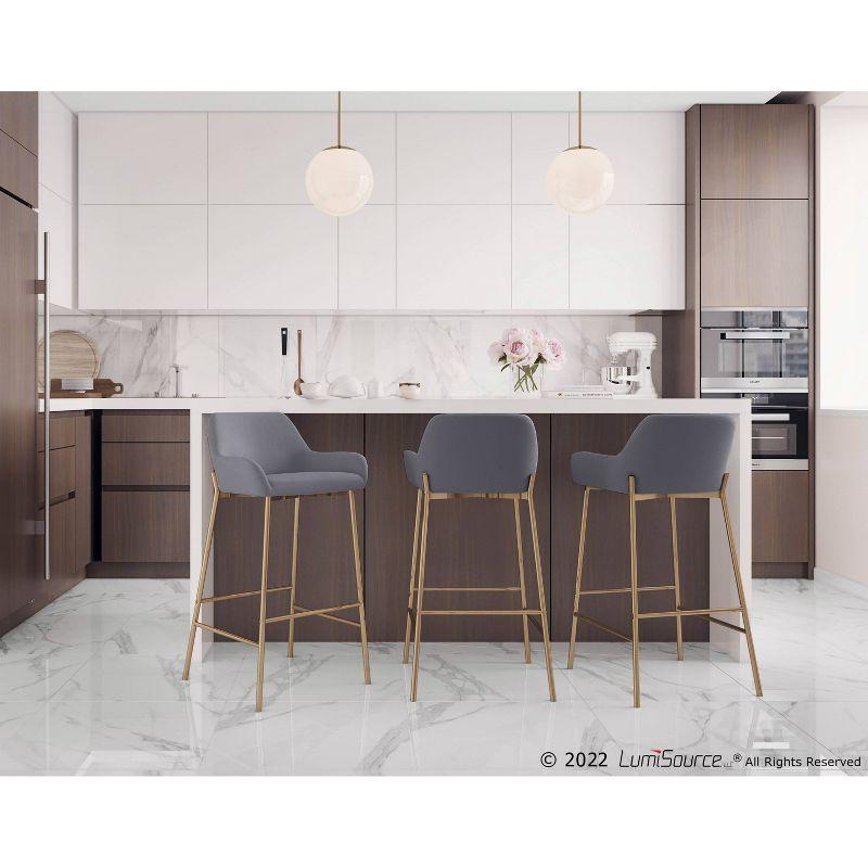 Set of 2 Daniella Metal Faux Leather Barstools Gold/Gray - LumiSource: Upholstered, Fixed Height, with Back
