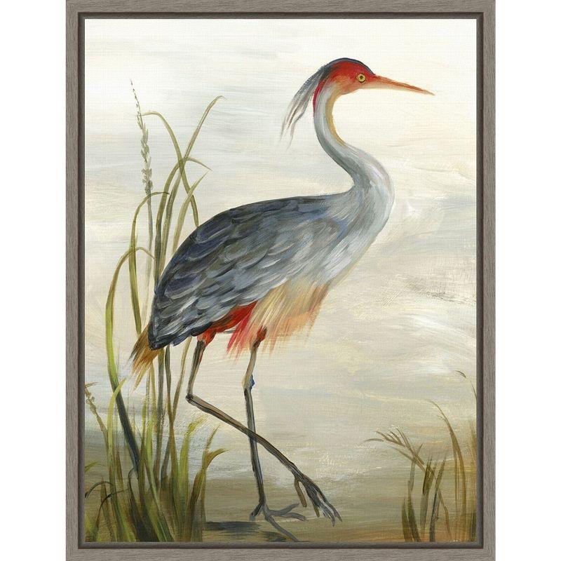 Grey Heron Framed Canvas Wall Art with Graywash Frame