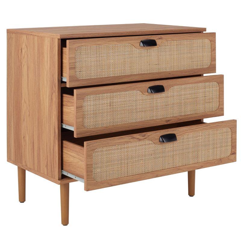 Oak 3-Drawer Chest with Rattan Mesh and Metal Pulls