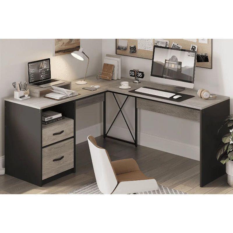 Bestier 55 Inch Office L-Shaped Desk with Reversible File Drawer