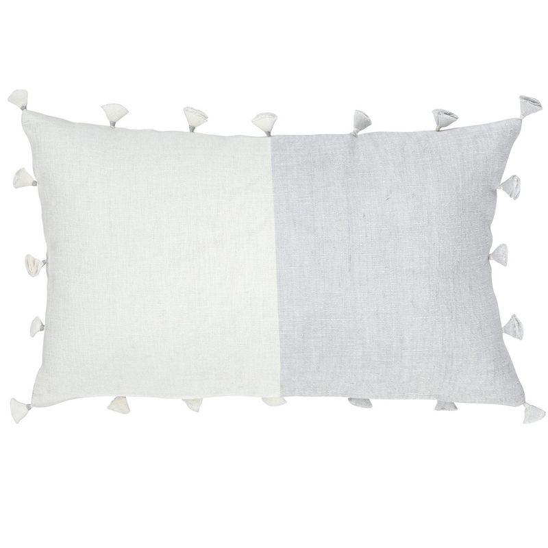 Light Gray Linen Tassel Throw Pillow, 13" x 13"