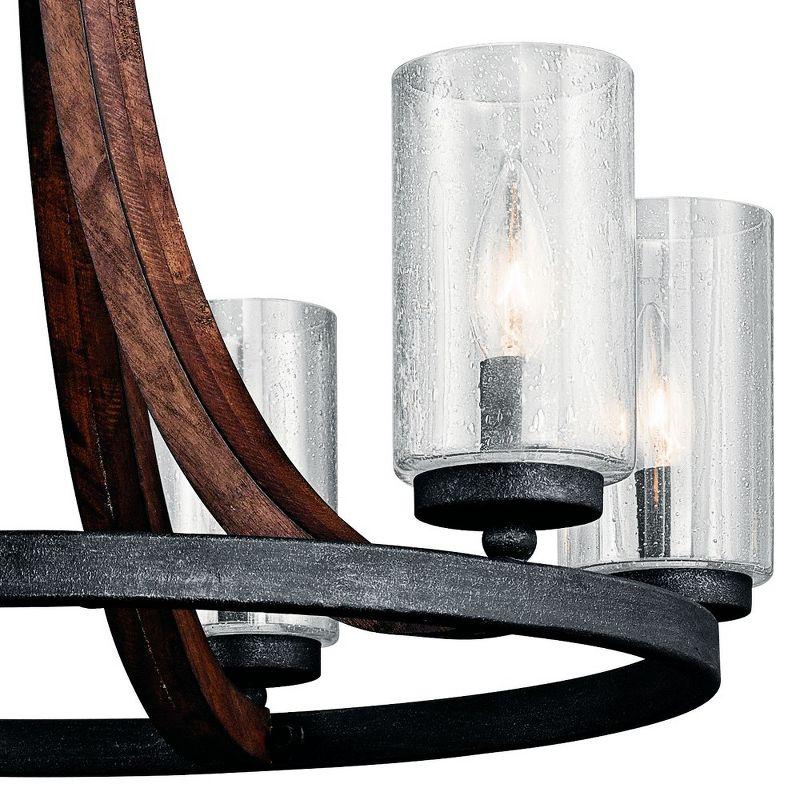 Grand Bank 22.5" 6 Light Chandelier with Clear Seeded Glass in Auburn Stained Wood and Distressed Black Metal