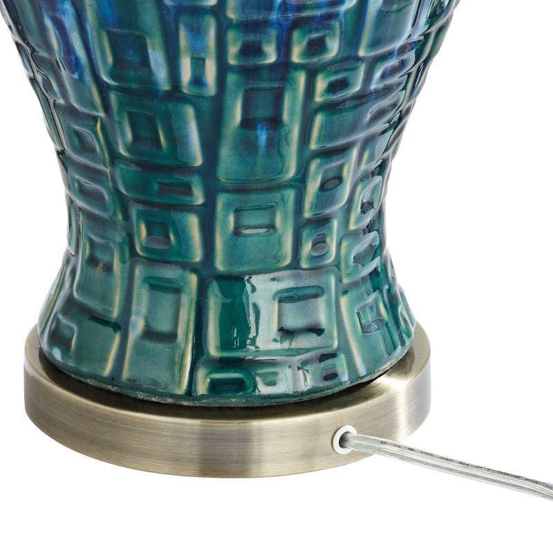Possini Euro Design Asian Inspired Table Lamp 27" Tall Ceramic Teal Glaze Patterned Temple Jar White Empire Shade for Living Room (Colors May Vary)