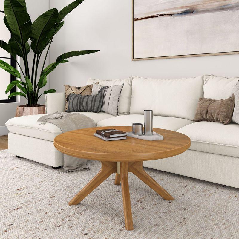 Plank+Beam Solid Wood Cross Leg Round Coffee Table, 36" Coffee Table for Living Room, Modern Center Table, Cocktail Table. Pecan