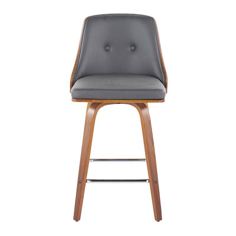 LumiSource Set of 2 Gianna Counter Height Barstools Walnut/Gray: Mid-Century Modern, Swivel, Faux Leather Upholstery