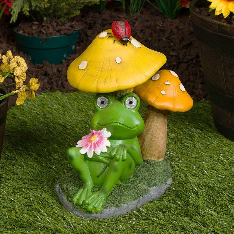 Alpine Corporation Frog Mushroom Statue With Solar: Whimsical Garden Decor, Polyresin, Ambient Glow