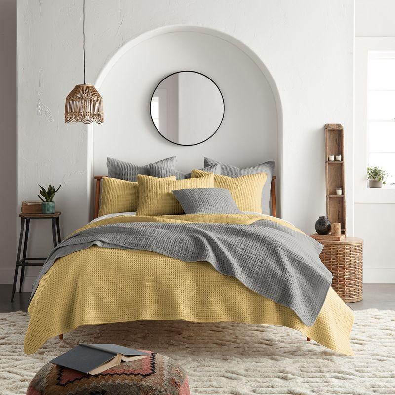 Ochre Twin Microfiber Waffle Quilt Set