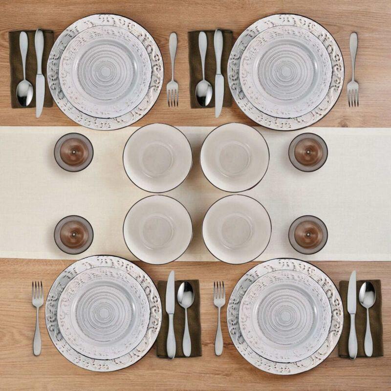 Pfaltzgraff Trellis 12-Piece Stoneware Dinnerware Set, Modern Dinnerware Set with Plates & Bowls, Microwave & Dishwasher Safe, Service for 4 (White)