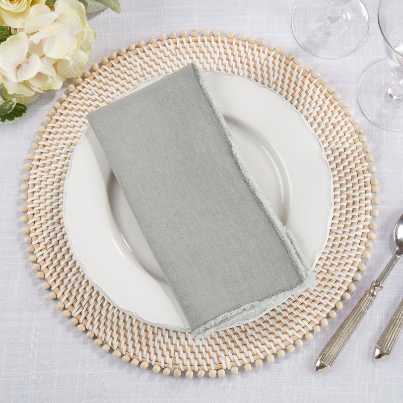 Saro Lifestyle Fringed Design Stone Washed Napkins (Set of 4), Grey