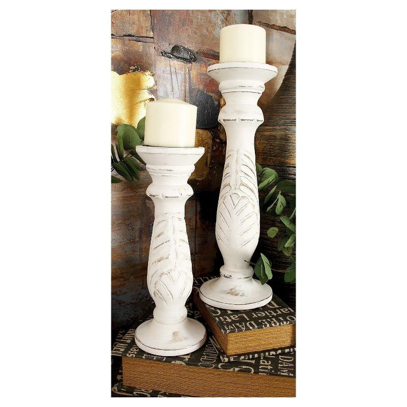 Traditional Candle Holder Set of 3 - White - Olivia & May: Wood Pillar Candlestick Holders for Christmas Decor