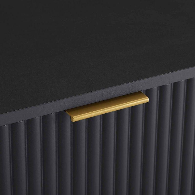 Manhattan Comfort Dumbo Nightstand with Drawer Black: Modern Design, Splayed Metal Legs, Soft Close Storage