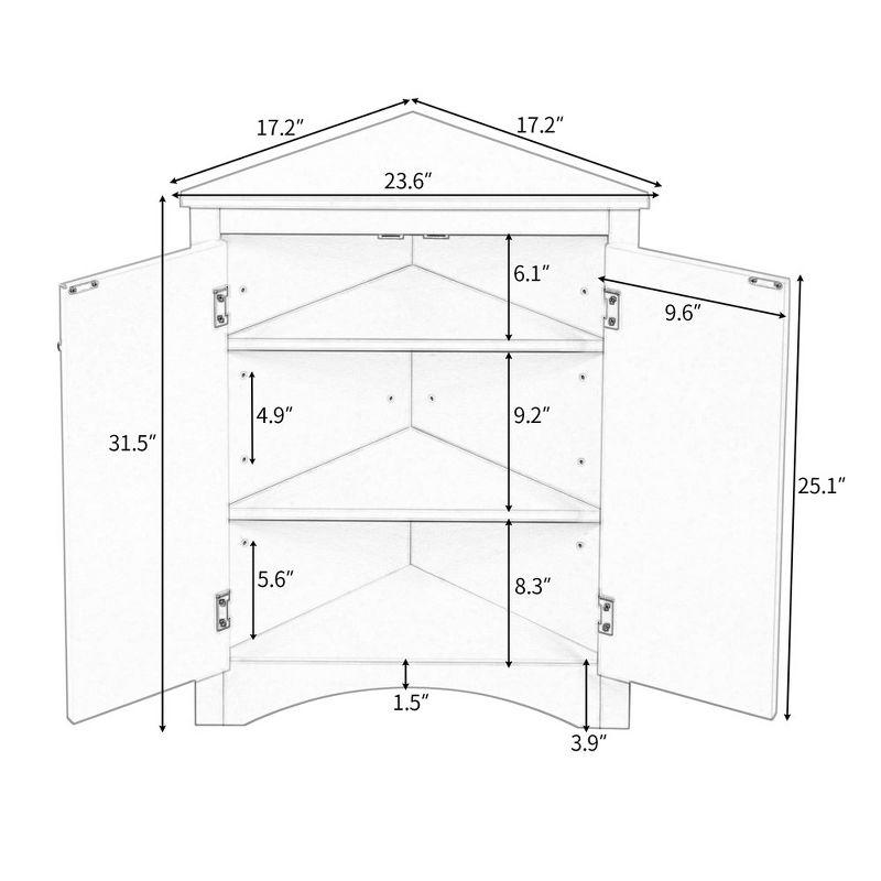 Corner Storage Cabinet with 2 Doors and Shelves, Freestanding Floor Cabinet Bathroom Corner Cabinets for Home Kitchen, Bathroom Grey