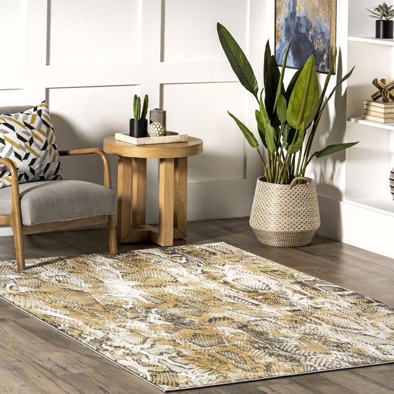 Modern Beige 8' x 10' Synthetic Snake Pattern Area Rug