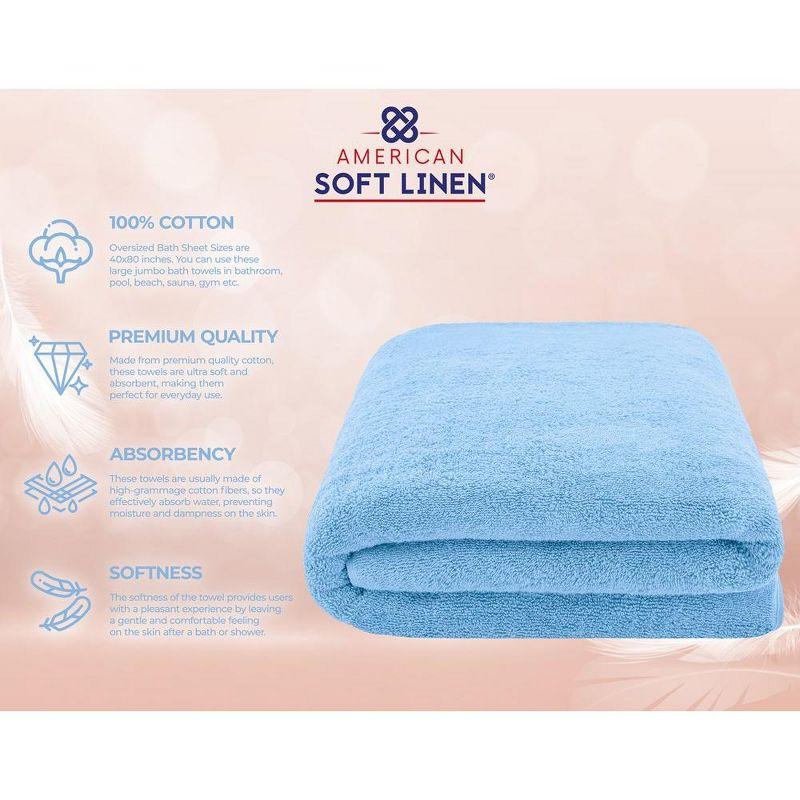 American Soft Linen 100% Cotton Turkish Oversized Bath Towel Sheet, 40x80 inches Extra Large Bath Towel Sheet