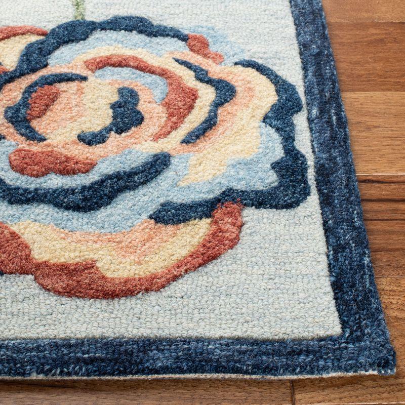 Handmade Blue Floral Wool Square Area Rug