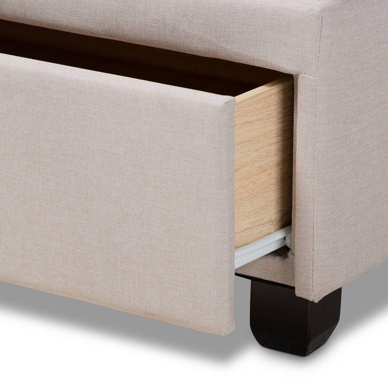 Baxton Studio Queen Larese Fabric Upholstered 2 Drawer Platform Storage Bed Beige/Black: Mid-Century Modern, No Box Spring Needed