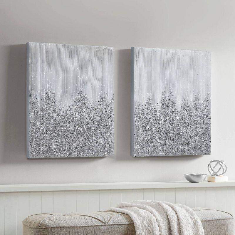 Silver Glitter Gradient Abstract 2-Piece Canvas Art Set