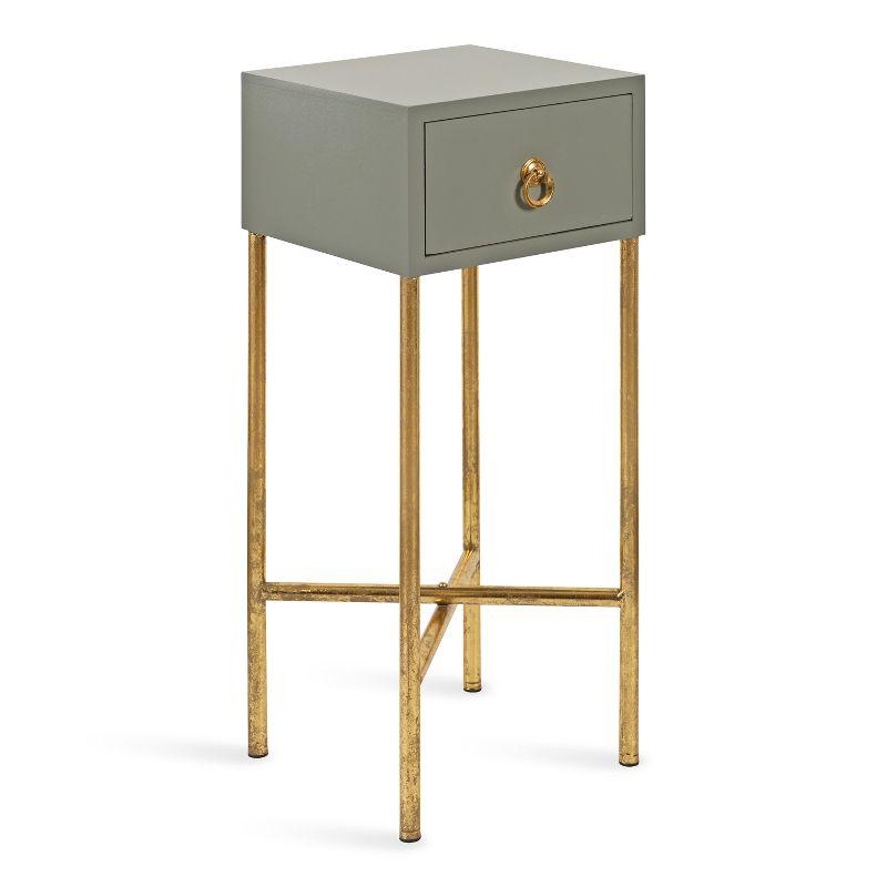 Decklyn Modern Glam Square Wood & Metal Side Table with Storage - Gray/Gold