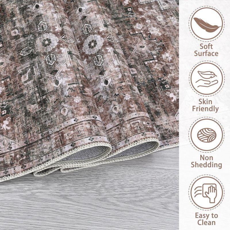 8x10 Brown Washable Area Rug Vintage Rug Medallion Print Rugs for Living Room, Bedroom, Dining Room Home Decor