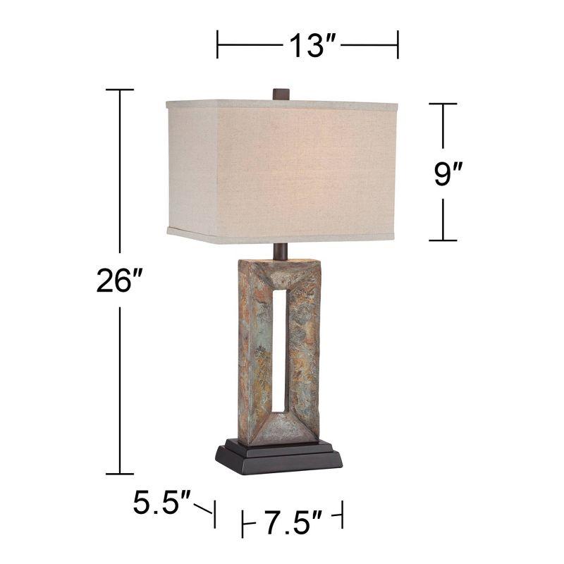 Franklin Iron Works Tahoe Rustic Table Lamp 26" High Natural Stale Rectangular Box Shade for Bedroom Living Room Bedside Nightstand Office Kids House