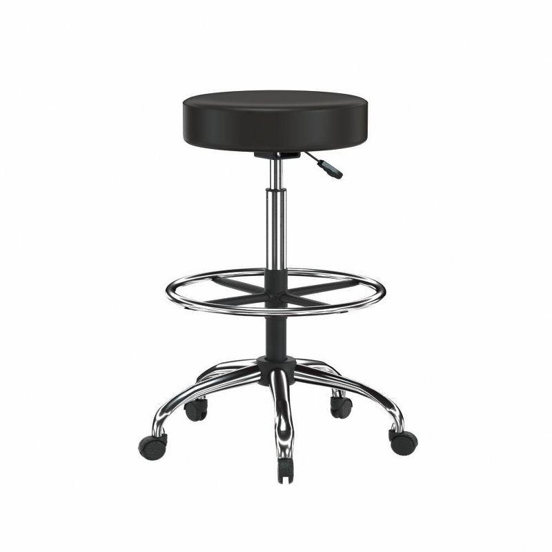 Sleek Adjustable Black Leather Swivel Drafting Stool