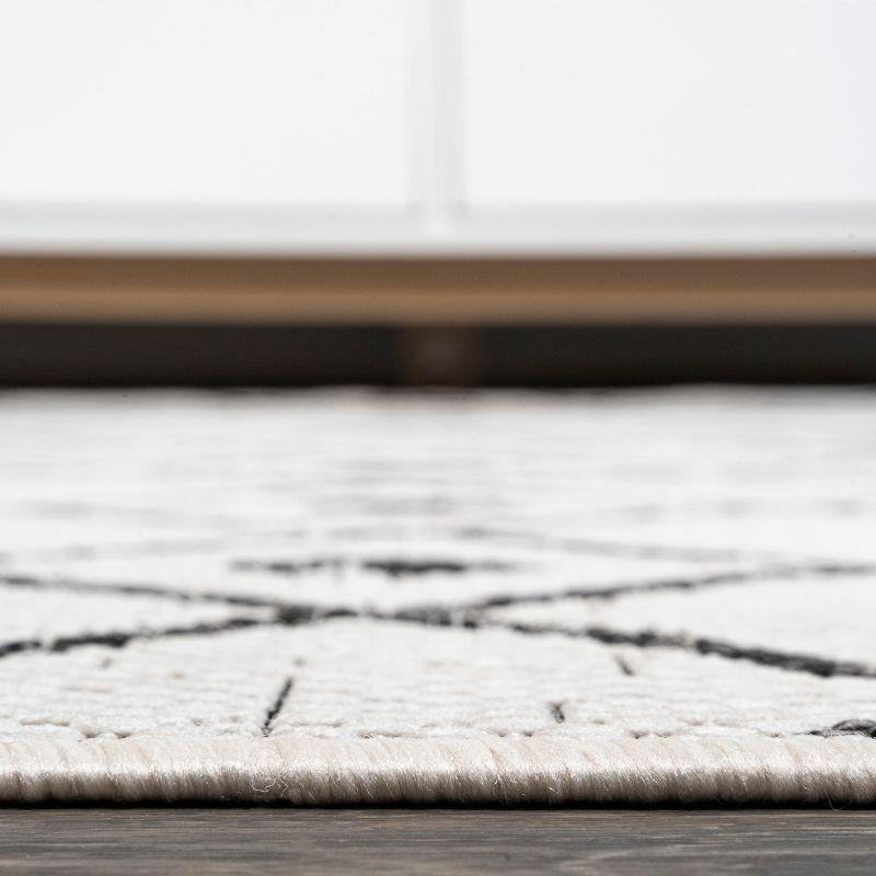 2'x10' Nokat Modern Bohemian Styled Indoor/Outdoor Runner Rug, Ivory/Black - JONATHAN Y