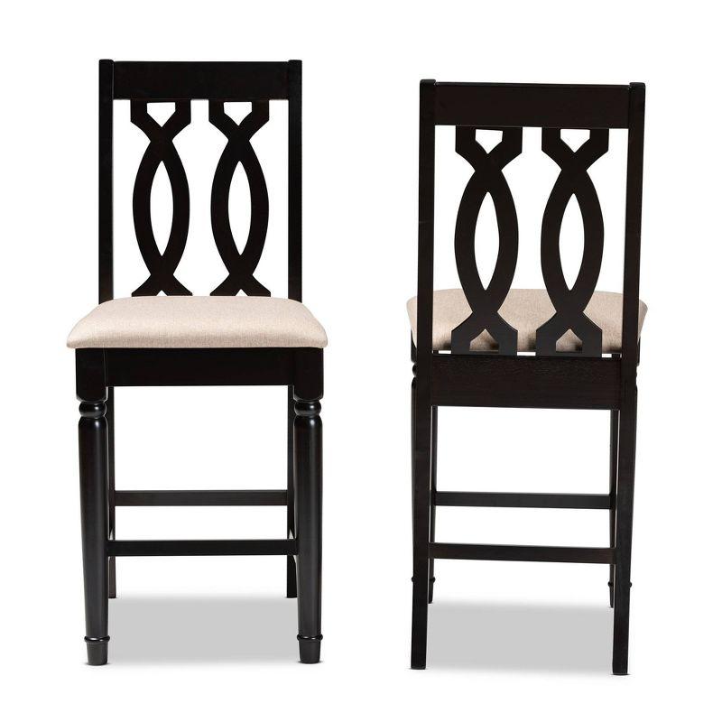 Set of 2 Sand Upholstered Espresso Wood Counter Stools